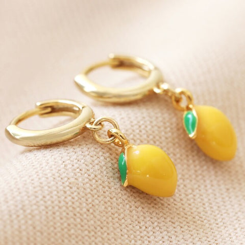 Enamel Lemon Pendent Earrings by Lisa Angel