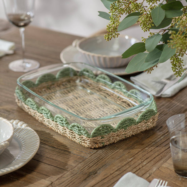 Seagrass And Glass Oven Dish