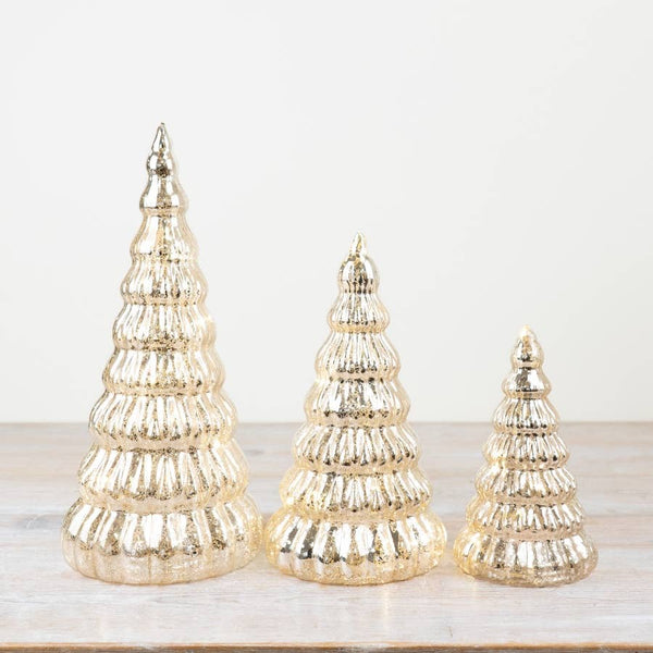 Gold LED Medium Glass Light Up Xmas Tree 23cm