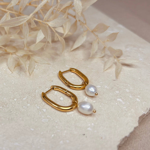 Pearl Drop Hoop Earrings