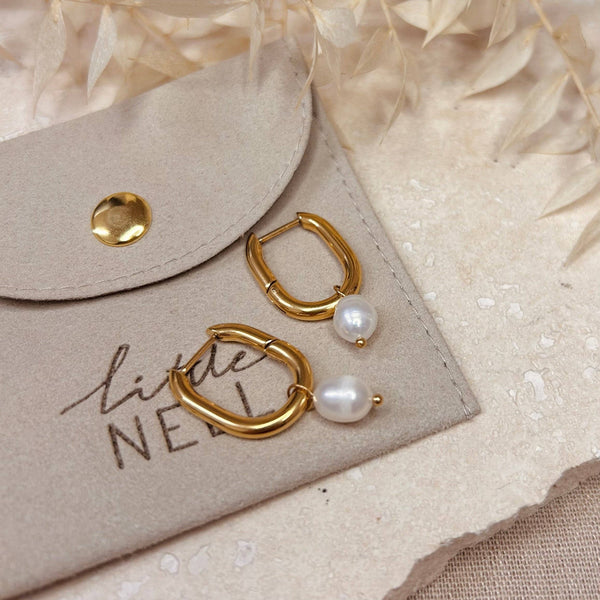Pearl Drop Hoop Earrings