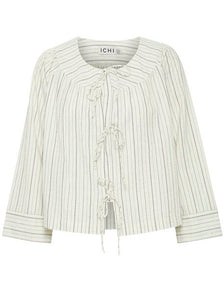 Black Stripe Tie Front Cotton Blouse by ICHI