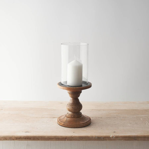 Small Wood Pillar Candle Holder, 30cm