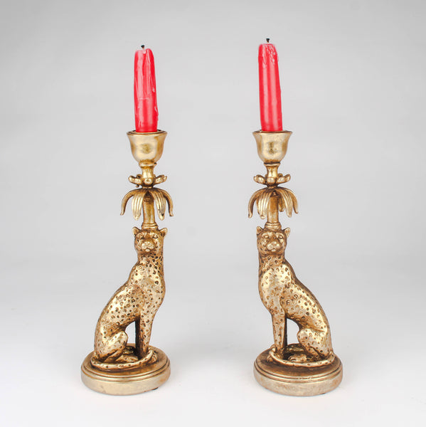 Leopard Candlestick Holder Antique Gold
