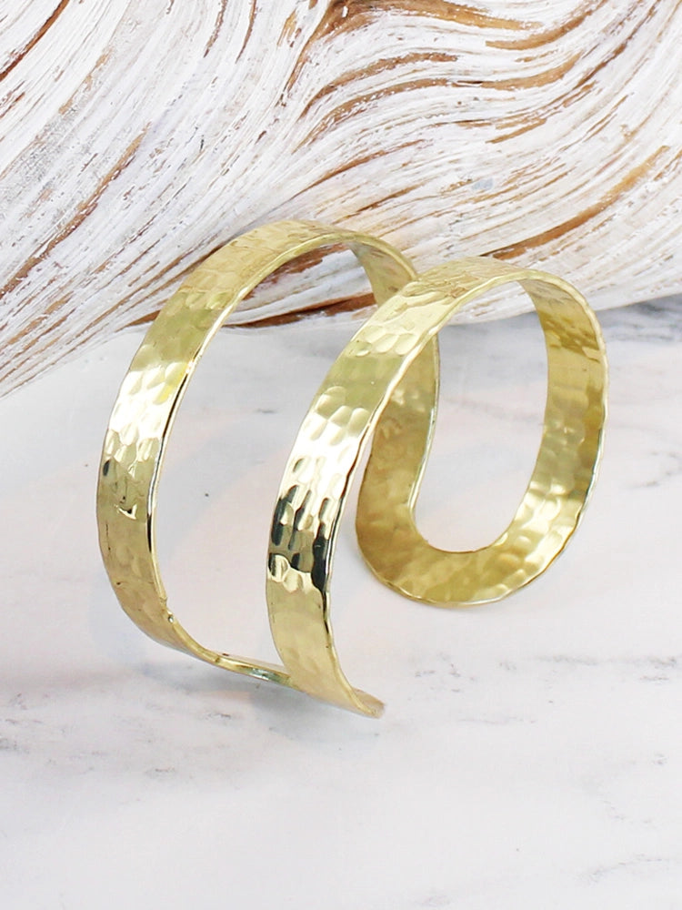 Gold Beaten Metal Double Bar Cuff by Suzie Blue