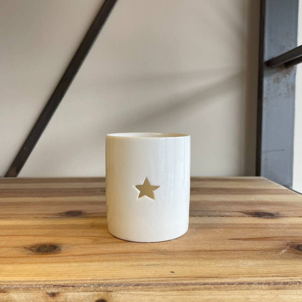 White Ceramic Simple Star T-light Holder, 8cm