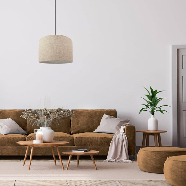 Contemporary and Stylish Natural Linen 14" Lamp Shade in Oatmeal - 35cm Diameter: Oatmeal / 14"