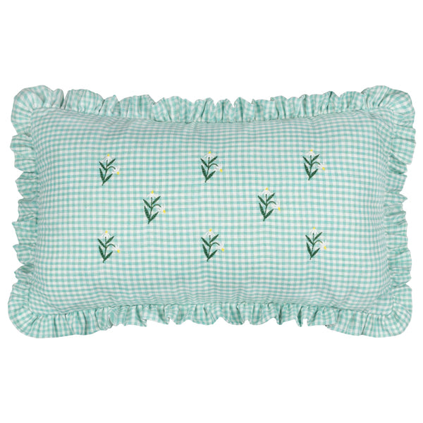 Les Petite Fleurs Gingham Ruffle Cushion Spring Green