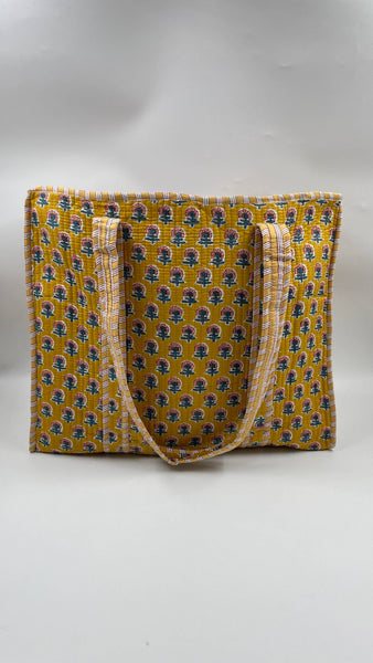 Ochra 100% Cotton Kantha Quilted Boho Floral Reversible Tote Bag