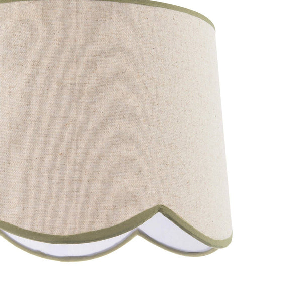 Natural Oatmeal Textured Linen Scallop Lamp Shade with Olive Trims