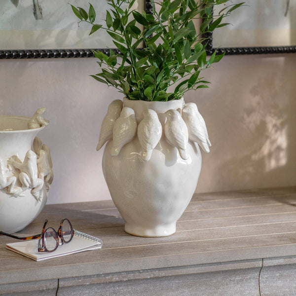 White Portloe Bird Vase