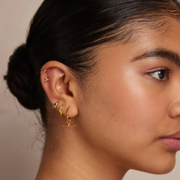 Gold Dainty T-Bar Knot Hoop Earrings by Orelia