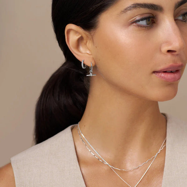 Silver Dainty T-Bar Knot Hoop Earrings by Orelia