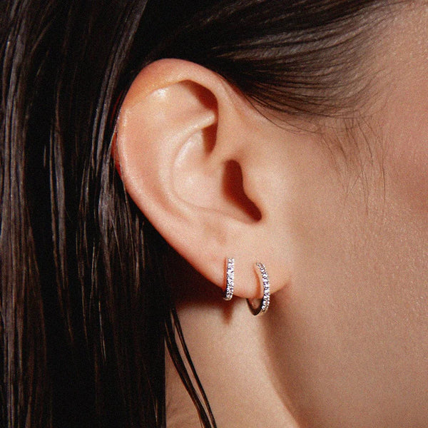 Silver Pavé Huggie Hoop Earrings by Orelia