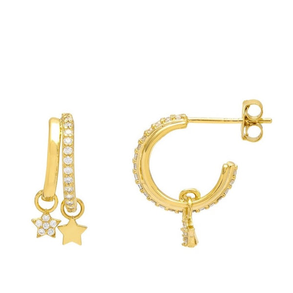 Duo Pave Star Hoops - Gold Plated - by Estella Bartlett