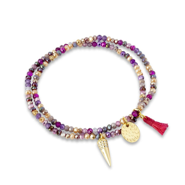 Berry Red/Purple Beaded Bracelet With Charm Set by Ashiana