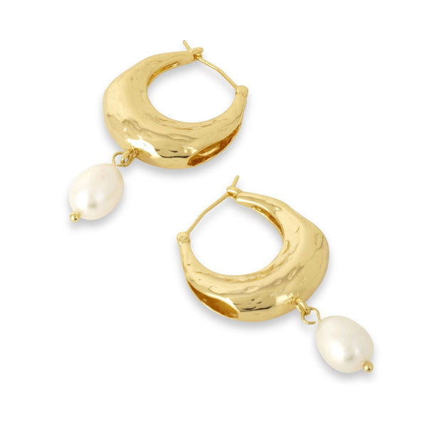 Freshwater Pearl Gold Hoop Earrings by Ashiana