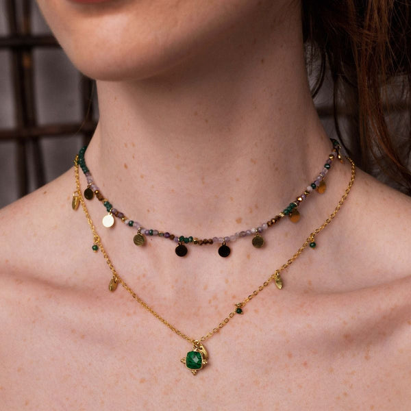 Green Malachite Gemstone Gold Necklace by Ashiana