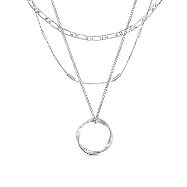 Silver Open Circle Three Row Necklace by Orelia
