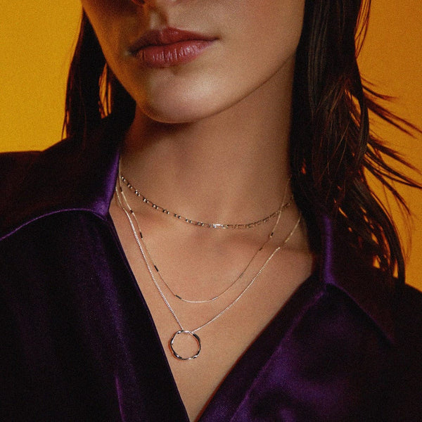 Silver Open Circle Three Row Necklace by Orelia