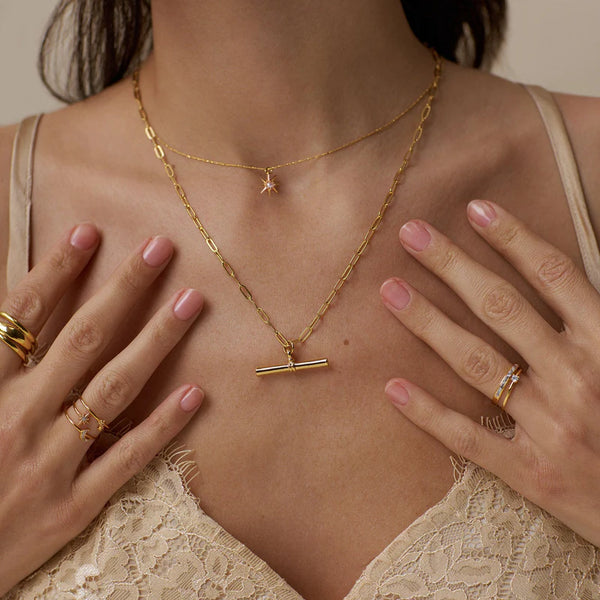 Gold Chunky T-Bar Mid Length Necklace by Orelia