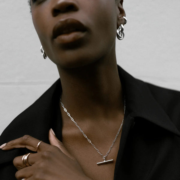 Silver Chunky T-Bar Mid Length Necklace by Orelia