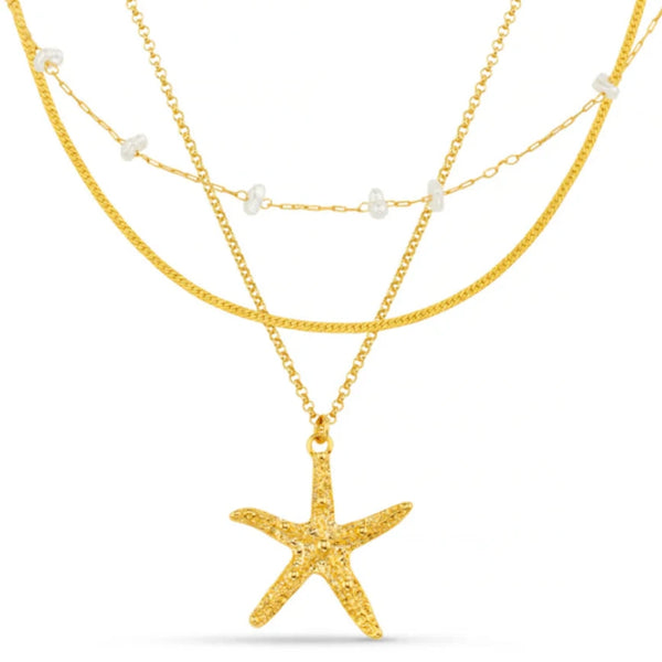 Starfish & Pearl 3-Row Necklace by Orelia