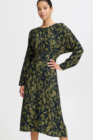 Khaki Abstract Print Dress by B Young