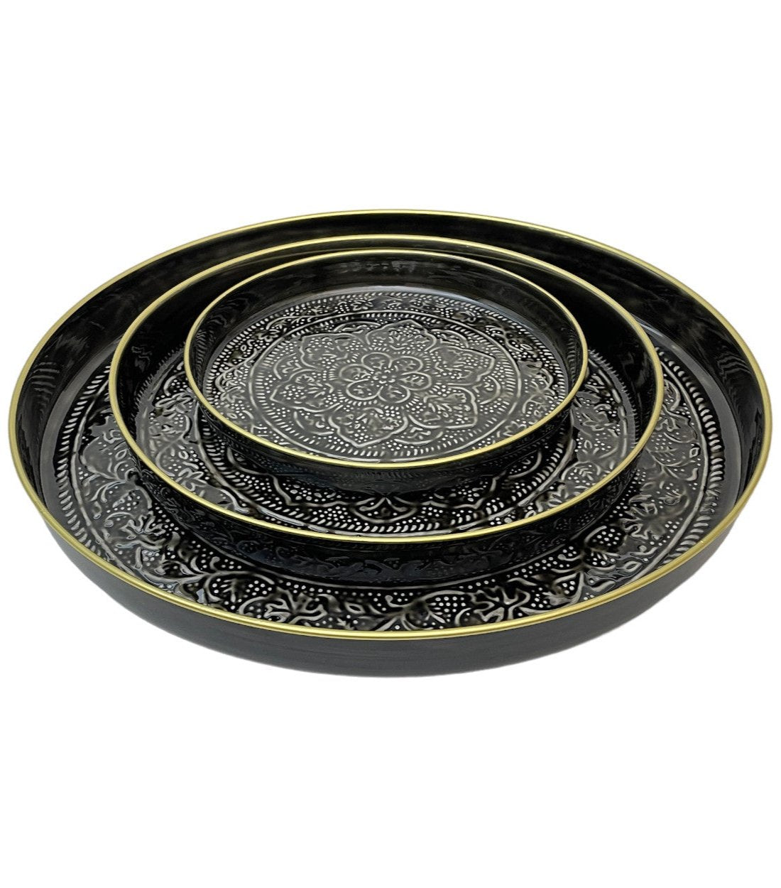 Large Anthracite Patterned Metal Tray