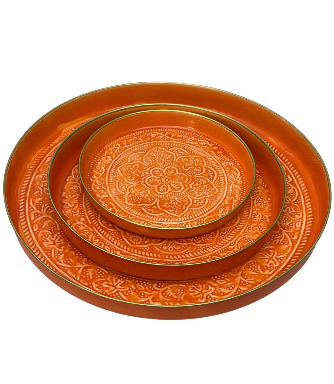 Large Orange Patterned Metal Tray