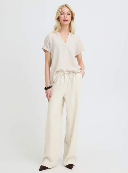 Beige Linen Mix Long Trouser by B Young
