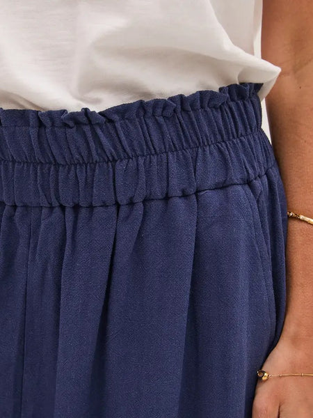 Navy Elasticated Waist Wide Leg Trouser by Fika