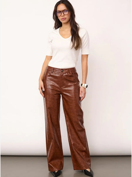 Cognac Faux Leather Trouser by Co Couture
