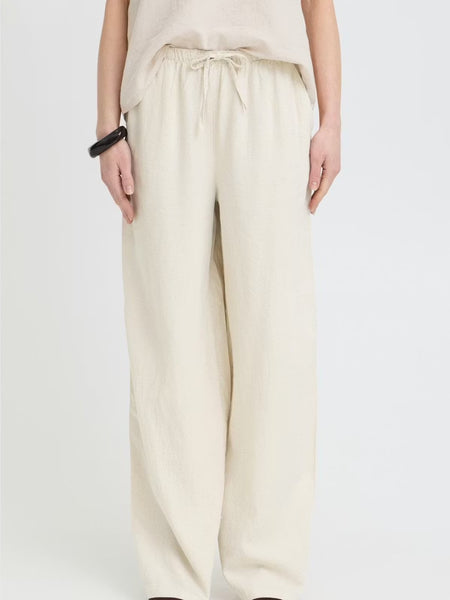 Beige Linen Mix Long Trouser by B Young