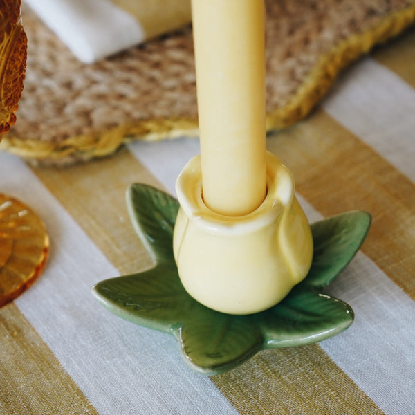 Yellow Ceramic Tulip Candle Holder