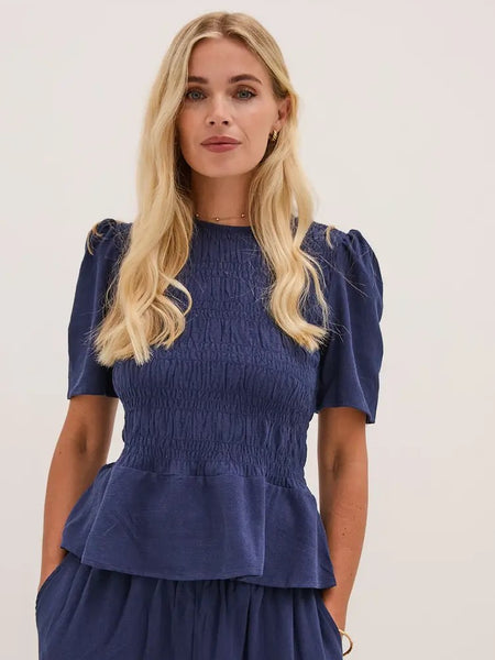 Navy Smock Tie Back Blouse by Fika