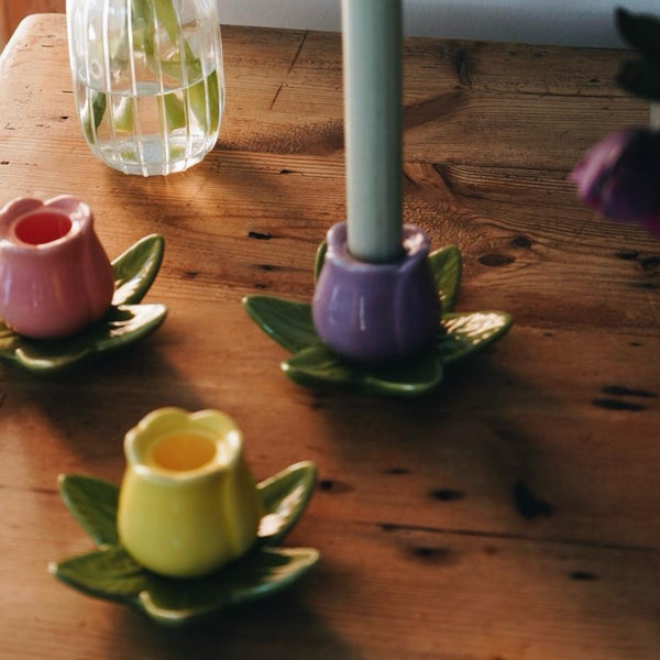 Yellow Ceramic Tulip Candle Holder