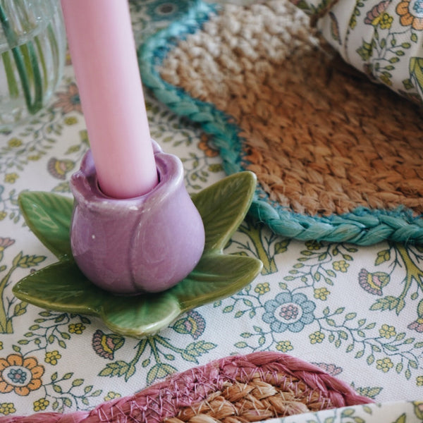 Purple Ceramic Tulip Candle Holder
