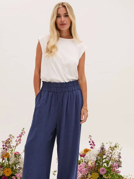 Navy Elasticated Waist Wide Leg Trouser by Fika