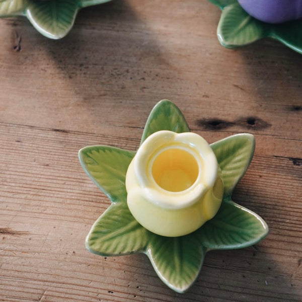 Yellow Ceramic Tulip Candle Holder