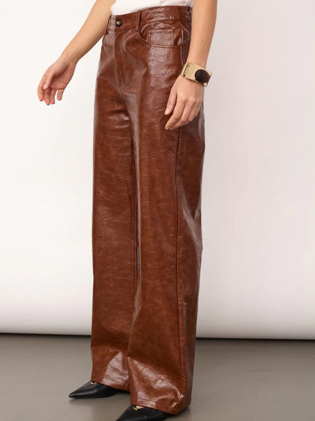 Cognac Faux Leather Trouser by Co Couture