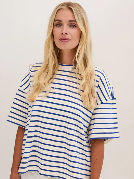 Colbalt Stripe Oversize Tee by Fika