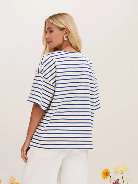 Colbalt Stripe Oversize Tee by Fika