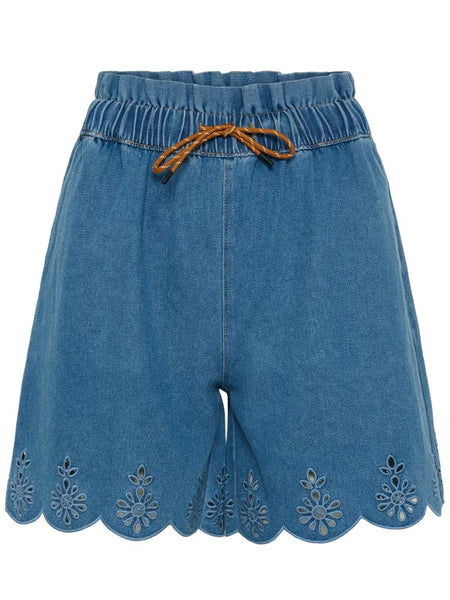 Lightweight Denim Scallop Shorts By Saint Tropez