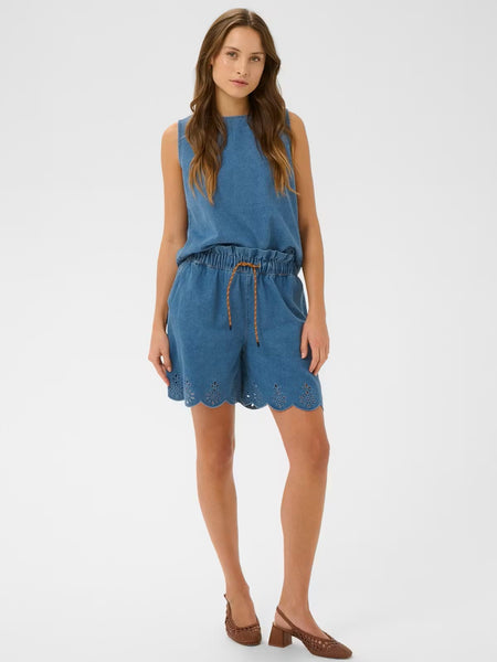 Lightweight Denim Scallop Shorts By Saint Tropez