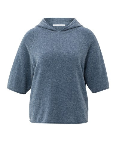 Denim Short Sleeve Supersoft Knit Hoodie By Yaya