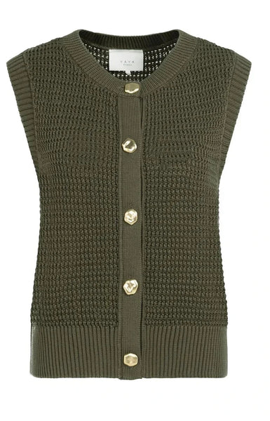 Khaki Textured Knitted Vest by Yaya
