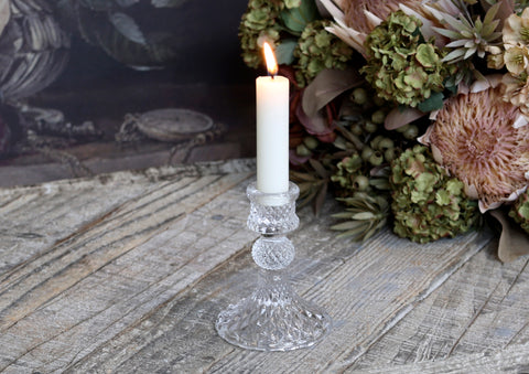 Clear Glass Candlestick With Diamond Cut Pattern