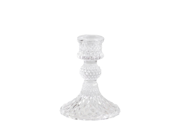 Clear Glass Candlestick With Diamond Cut Pattern