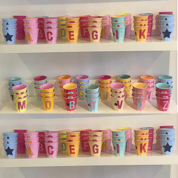 Pink Tones Alphabet Melamine Cups by Rice